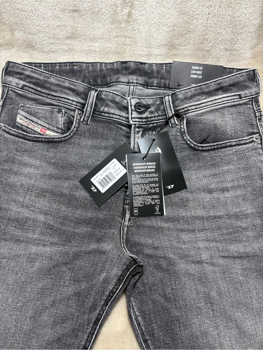 Diesel Unisex Slim Gray Washed Jeans NWT